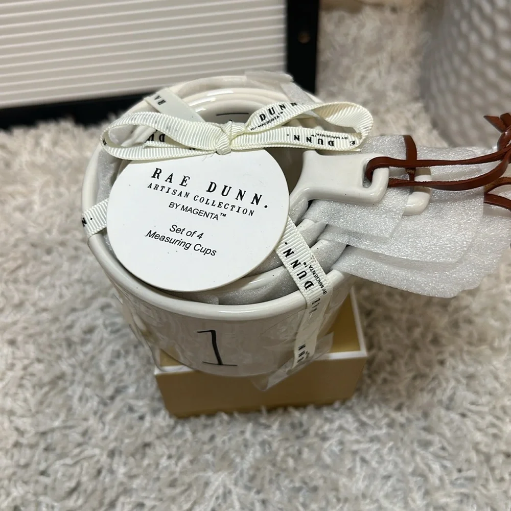 RAE DUNN White & Leather Strings on the Handles Measuring Cups